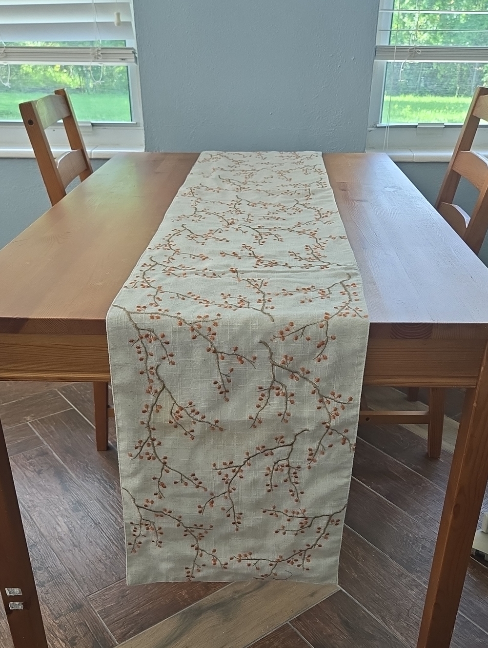 Fall Cream Embroidered Berry Branch Table Runner - 13" X 90"